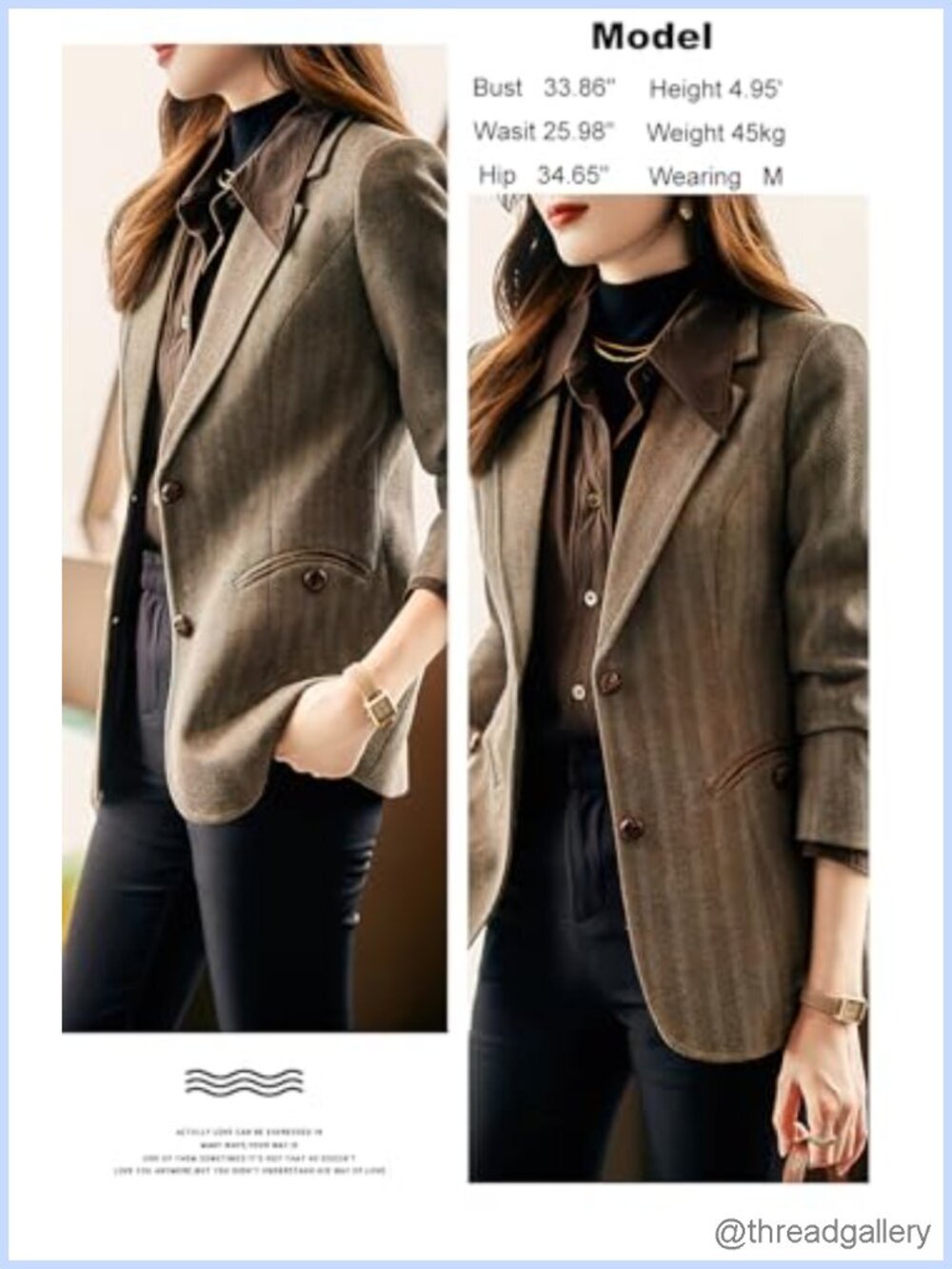 Wool Blend Herringbone Plaid Blazer Notch Lapel Single Breasted Business Casual - Picture 5 of 5